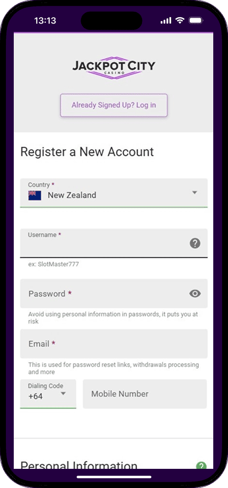 Jackpot City Sign Up Process